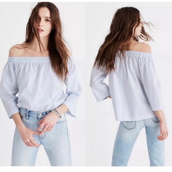 *MADEWELL* Off The Shoulder Stripe Blouse - Picture 1 of 7